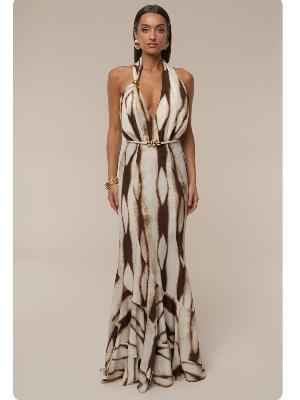 JLUXLABEL Ivory Desert Glow Flared Maxi Dress